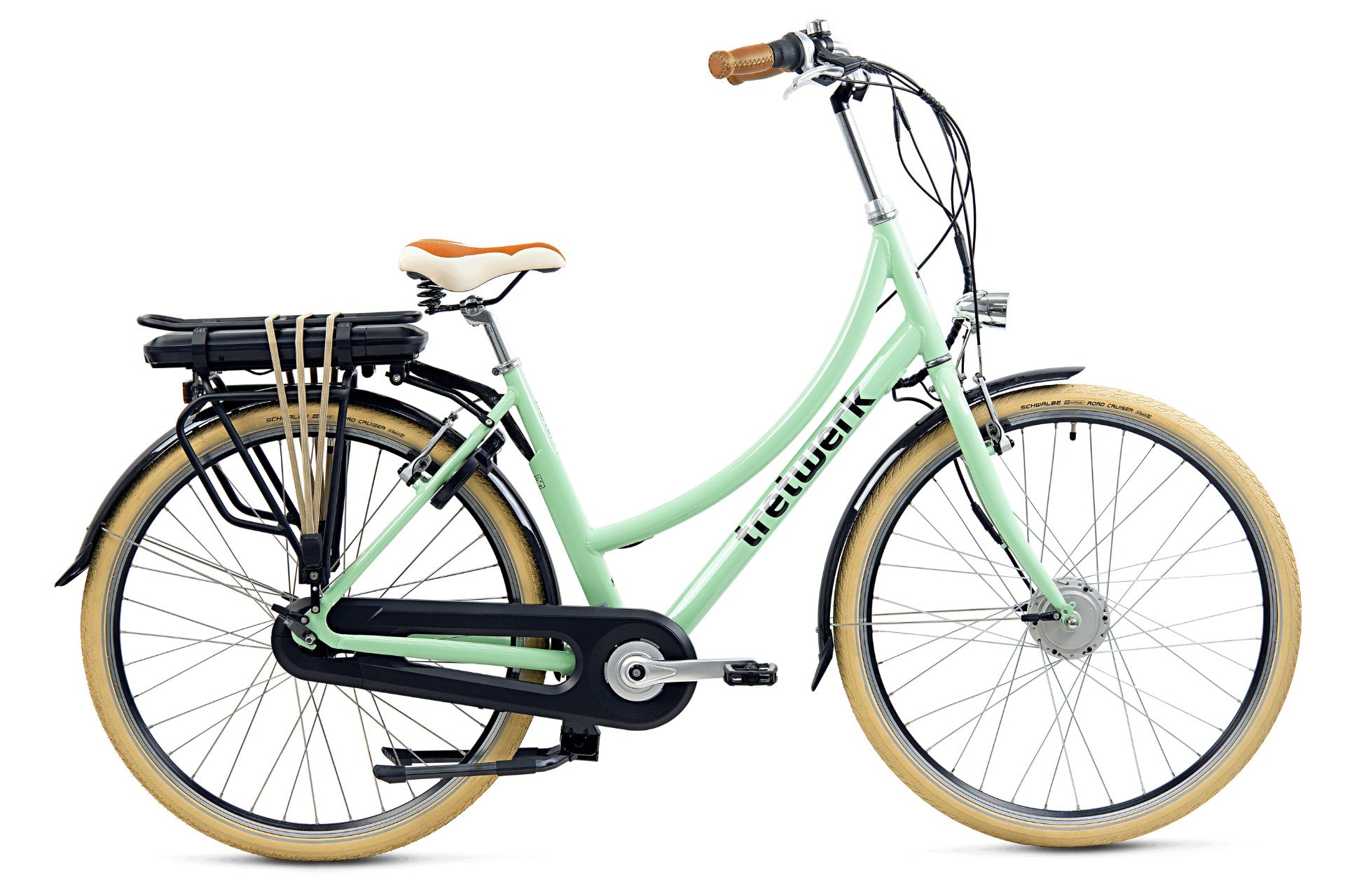 Електрически дамски градски велосипед Tretwerk Aurora 28" 468 Wh пастелно зелен